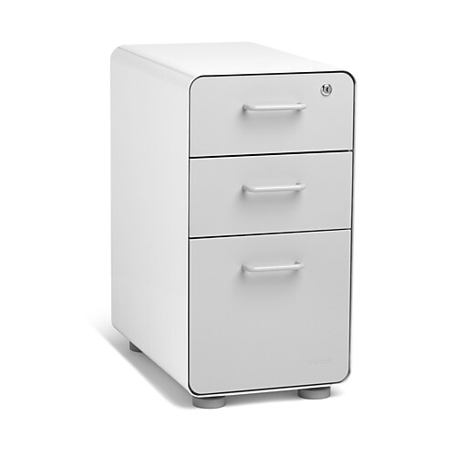Poppin White + Light Gray Slim Stow 3Drawer vertical File