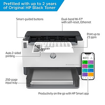 HP LaserJet Tank 2504dw Wireless Black & White Refillable Laser Printer Prefilled with Up to 2 Years of Toner (2R7F4A#BGJ)