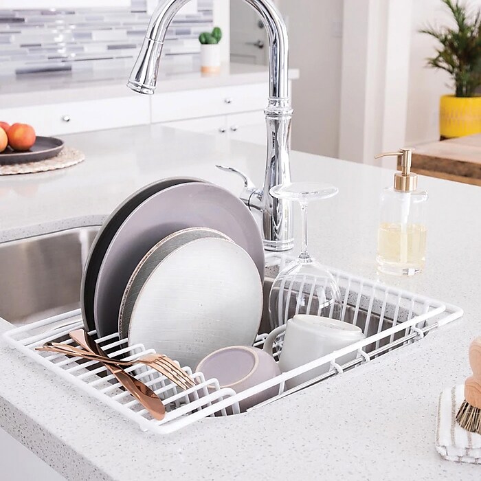 Better Houseware Over the Sink Coated Steel Adjustable Dish Drainer White 1423 W Staples
