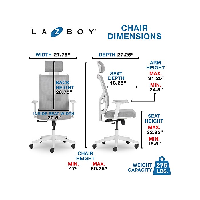 La Z Boy Joel Ergonomic Mesh Swivel Executive Chair Gray White 60065 Staples