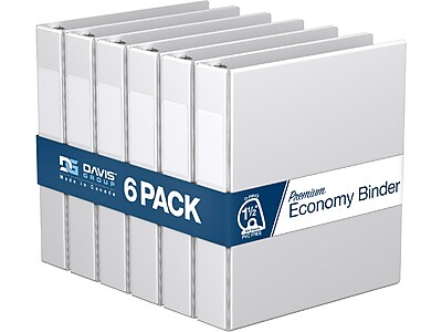 Davis Group Premium Economy 1 1/2" 3-Ring Non-View Binder, White, 6/Pack (2302-00-06)