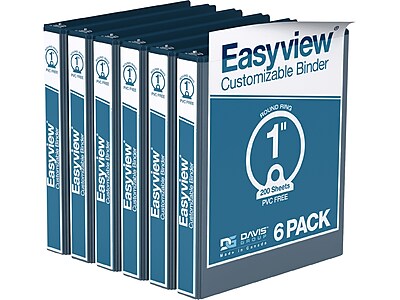 Davis Group Easyview Premium 1" 3-Ring View Binder, Navy, 6/Pack (8411-72-06)
