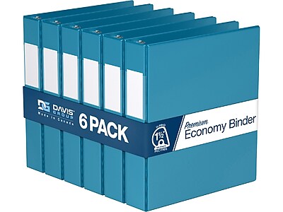 Davis Group Premium Economy 1 1/2" 3-Ring Non-View Binder, Turquoise Blue, 6/Pack (2302-52-06)