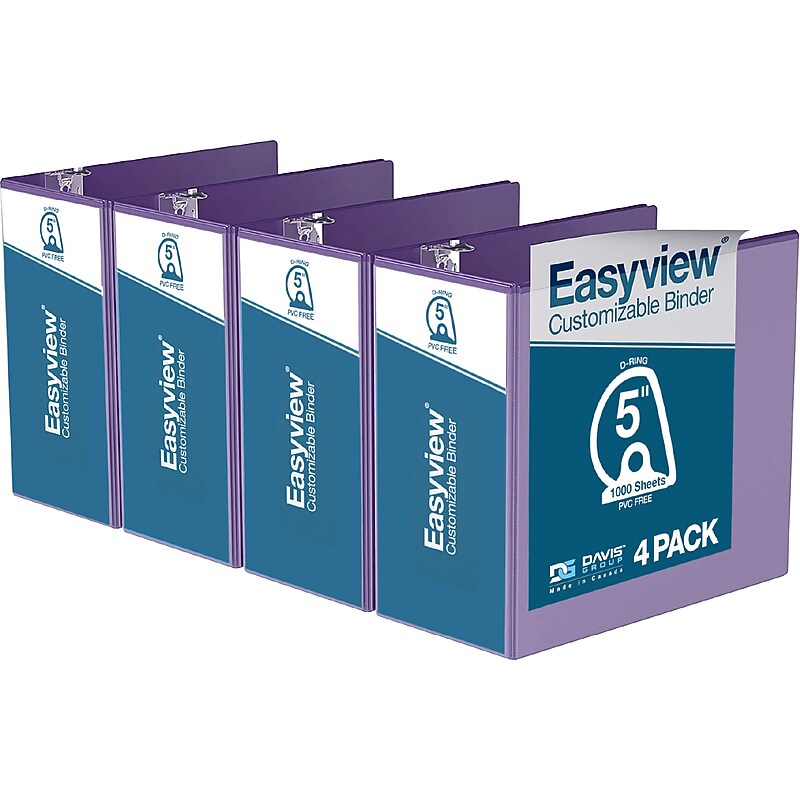 Davis Group Easyview Premium 5" 3-Ring View Binders, D-Ring, Purple, 4/Pack (8407-69-04) image 1