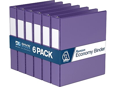 Davis Group Premium Economy 1 1/2" 3-Ring Non-View Binder, Purple, 6/Pack (2302-69-06)