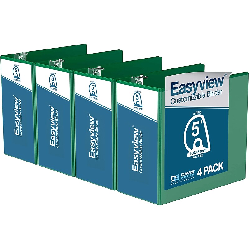 Davis Group Easyview Premium 5" 3-Ring View Binders, D-Ring, Green, 4/Pack (8407-04-04) image 1