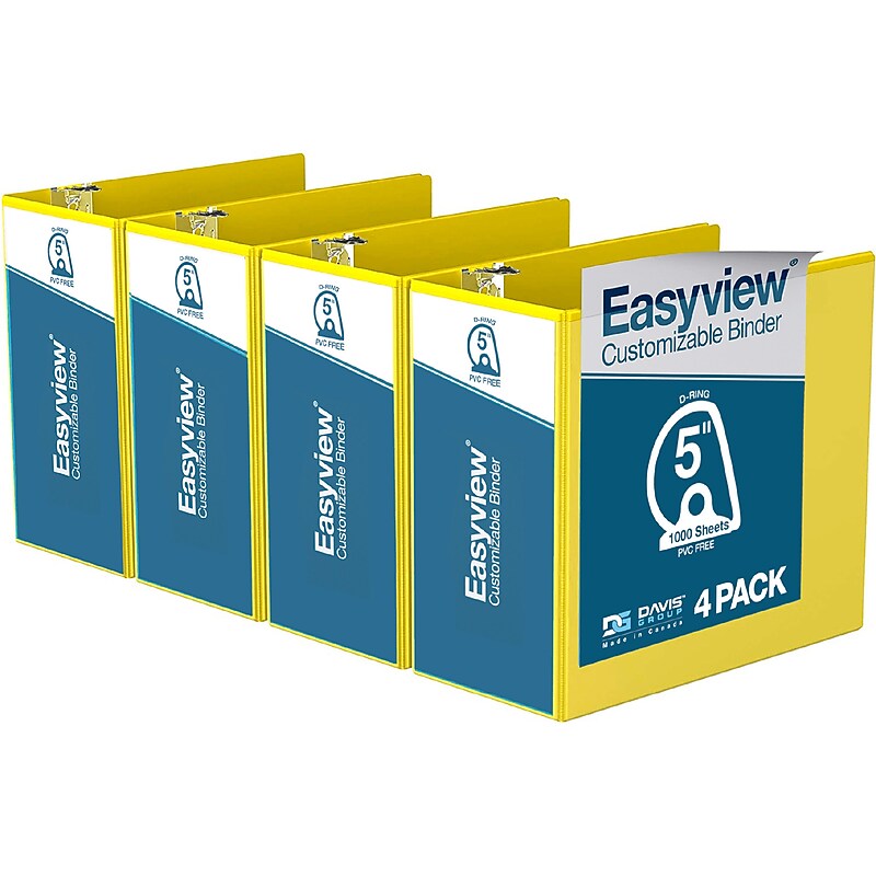 Davis Group Easyview Premium 5" 3-Ring View Binders, D-Ring, Yellow, 4/Pack (8407-05-04) image 1