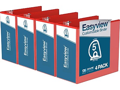 Davis Group Easyview Premium 5" 3-Ring View Binder, Red, 4/Pack (8407-03-04)