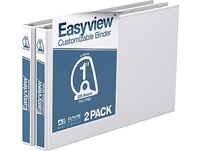 Davis Group Easyview Premium 1" 3-Ring View Binder, White, 2/Pack (8601-00-02)