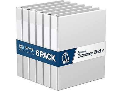 Davis Group Premium Economy 1" 3-Ring Non-View Binder, White, 6/Pack (2301-00-06)