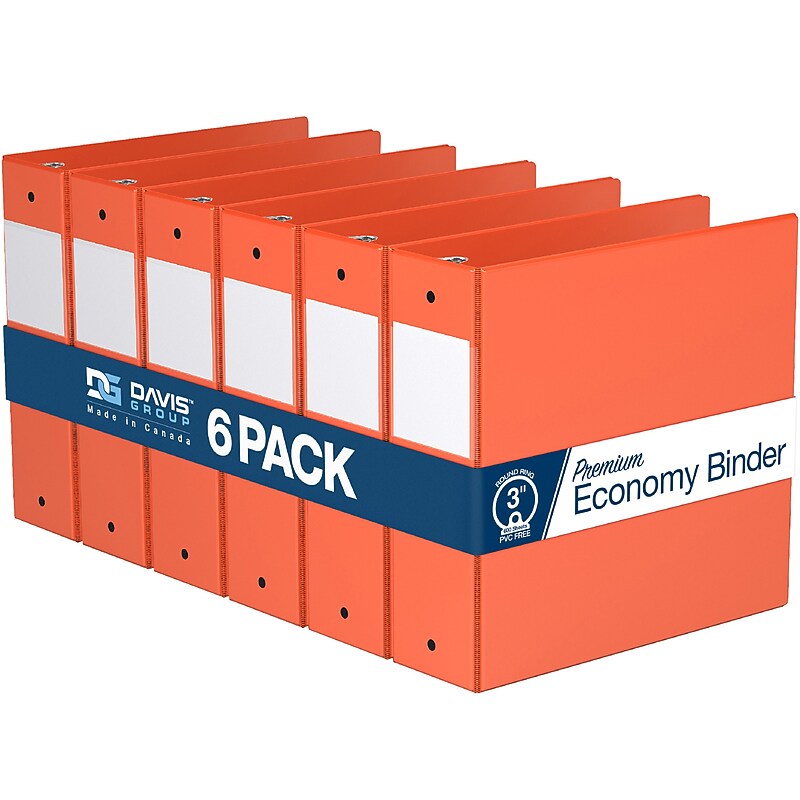 Davis Group Premium Economy 3" 3-Ring Non-View Binders, Orange, 6/Pack (2314-19-06) image 1