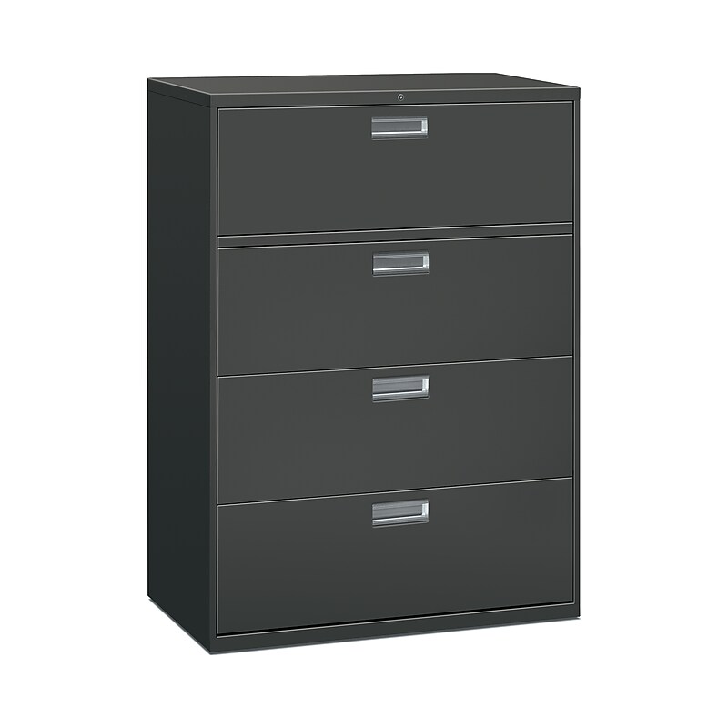 HON Brigade 600 Series 4-Drawer Lateral File Cabinet, Locking, Charcoal, Letter/Legal, 42"W (H694LS) image 1