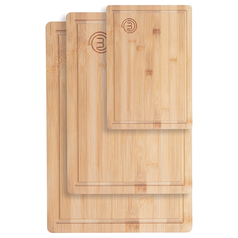 MasterChef 3-Piece 9x6-In., 12x8-In. & 15x10-In. Bamboo Cutting Board Set, Beige image 1
