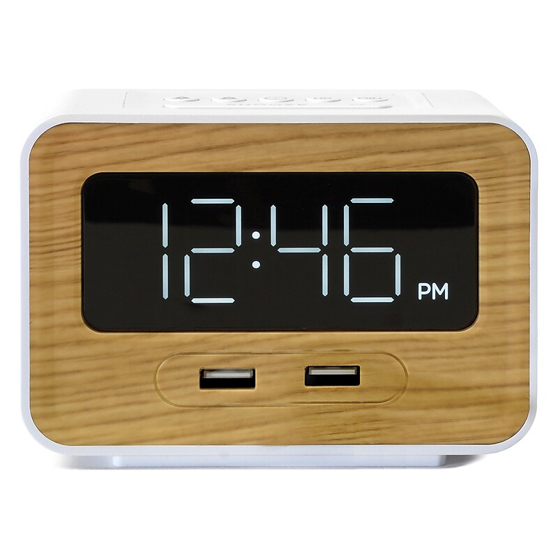 Lumoday Dual USB Alarm Clock, Plastic (LMD14WHT) image 1