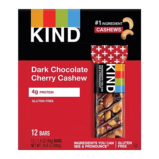 KIND PLUS Gluten Free Dark Chocolate Cherry Cashew Nut Bar, 12 Bars/Box ...