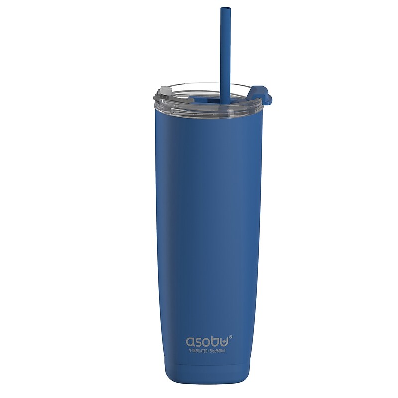 ASOBU 20-Ounce Aquilina Double-Wall-Insulated Stainless Steel Tumbler with Straw, Blue (NA-BF23B) image 1
