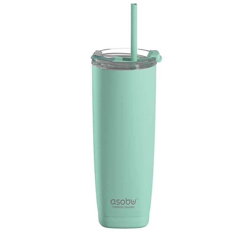 ASOBU 20-Ounce Aquilina Double-Wall-Insulated Stainless Steel Tumbler with Straw, Mint Green (NA-BF23MINT) image 1