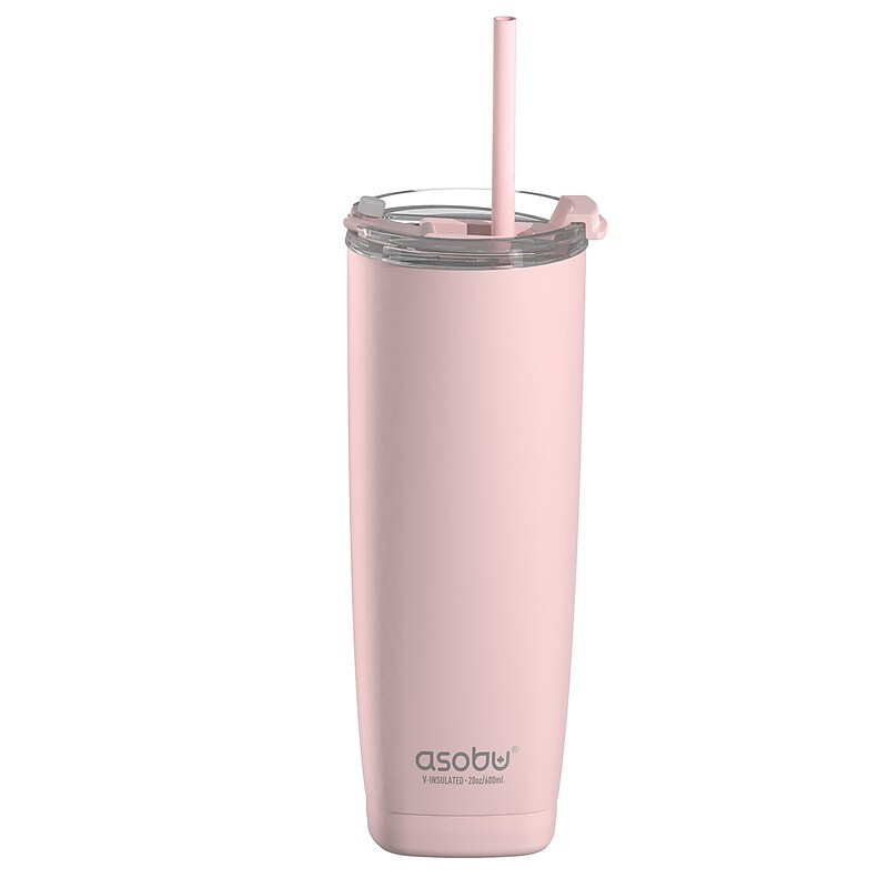 ASOBU 20-Ounce Aquilina Double-Wall-Insulated Stainless Steel Tumbler with Straw, Pink (NA-BF23P) image 1