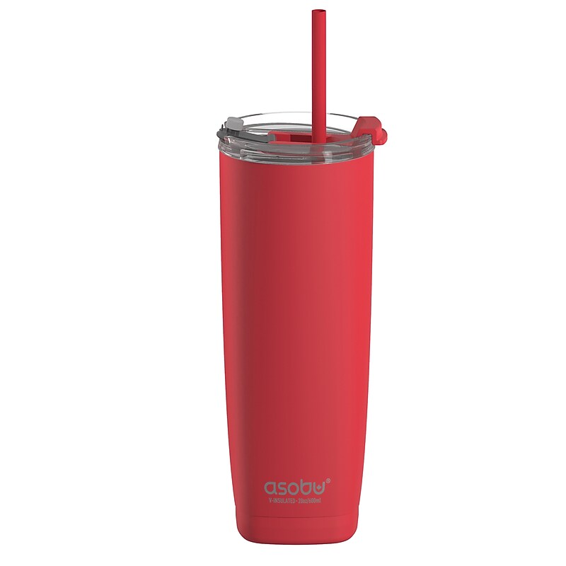 ASOBU 20-Ounce Aquilina Double-Wall-Insulated Stainless Steel Tumbler with Straw, Red (NA-BF23R) image 1
