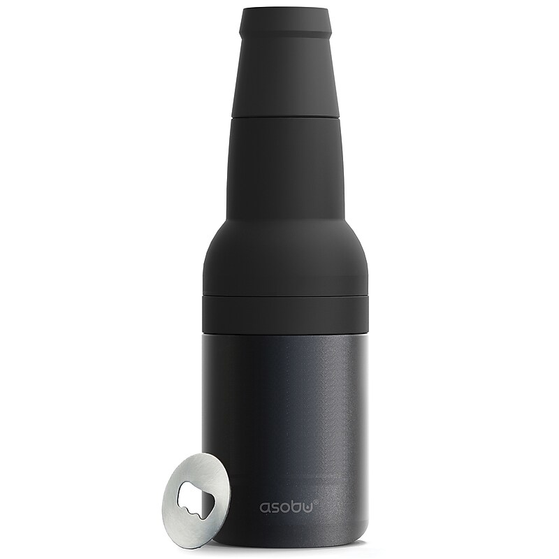 ASOBU Frosty Beer 2 Go Vacuum-Insulated Stainless Steel Can and Bottle Holder, Black (NA-FC2GBK) image 1