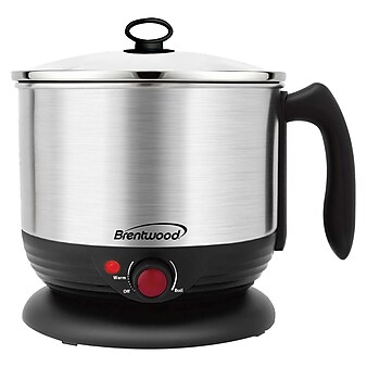 Brentwood 1.3-Qt. 600-Watt Stainless Steel Cordless Electric Hot Pot Cooker and Food Steamer with Swivel Base, (HP-3013BK)