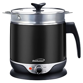 Brentwood 1.9-Qt. 600-Watt Stainless Steel Cordless Electric Hot Pot Cooker and Food Steamer with Swivel Base, (HP-3019BK)