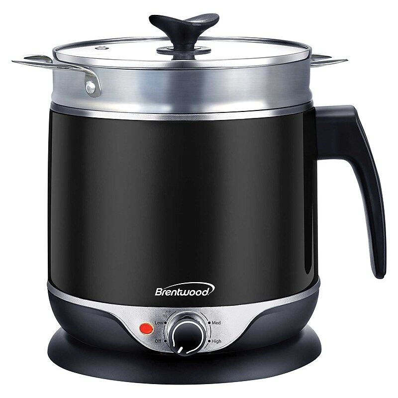 Brentwood 1.9-Qt. 600-Watt Stainless Steel Cordless Electric Hot Pot Cooker and Food Steamer with Swivel Base, (HP-3019BK) image 1