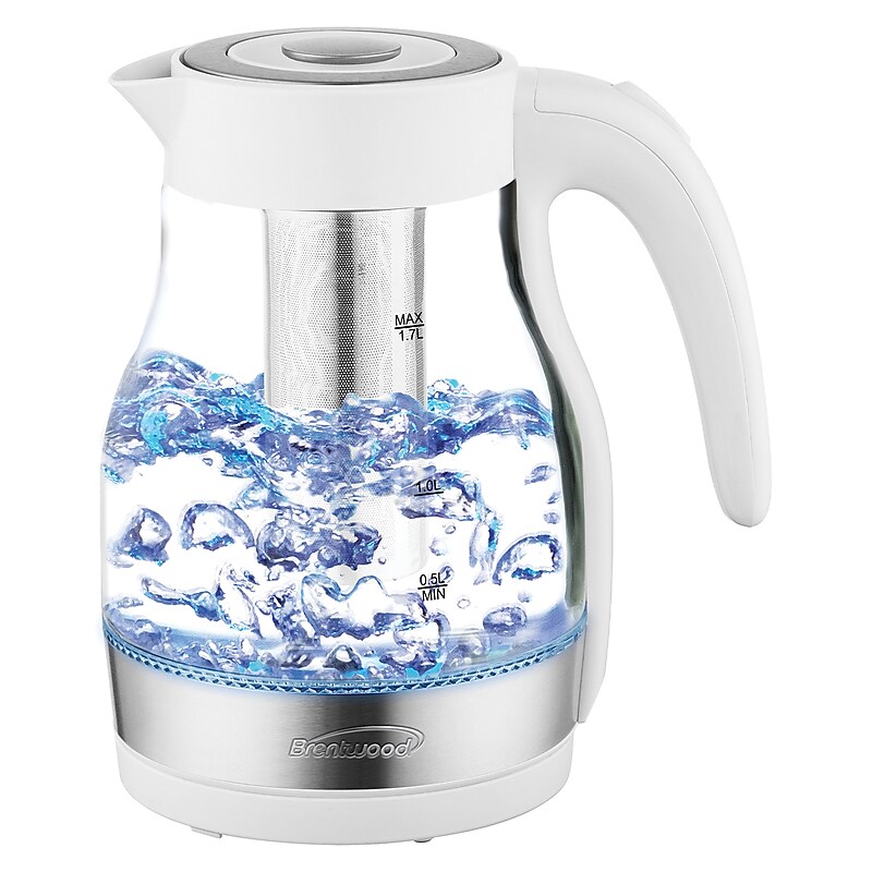 Brentwood Cordless Glass Electric Kettle with Tea Infuser and Swivel Base, 1.79-Qt., White (KT-1962W) image 1