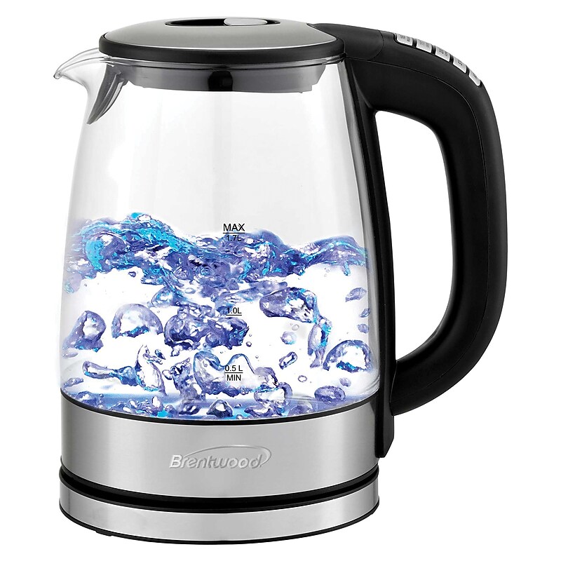 Brentwood Stainless Steel Cordless Glass Electric Kettle, 7-Cups (KT-1982DBK) image 1