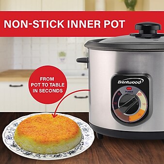 Brentwood 10-Cup Uncooked/20-Cup Cooked 700-Watt Stainless Steel Crunchy Persian Rice Cooker with Lid, (TS-1020S)