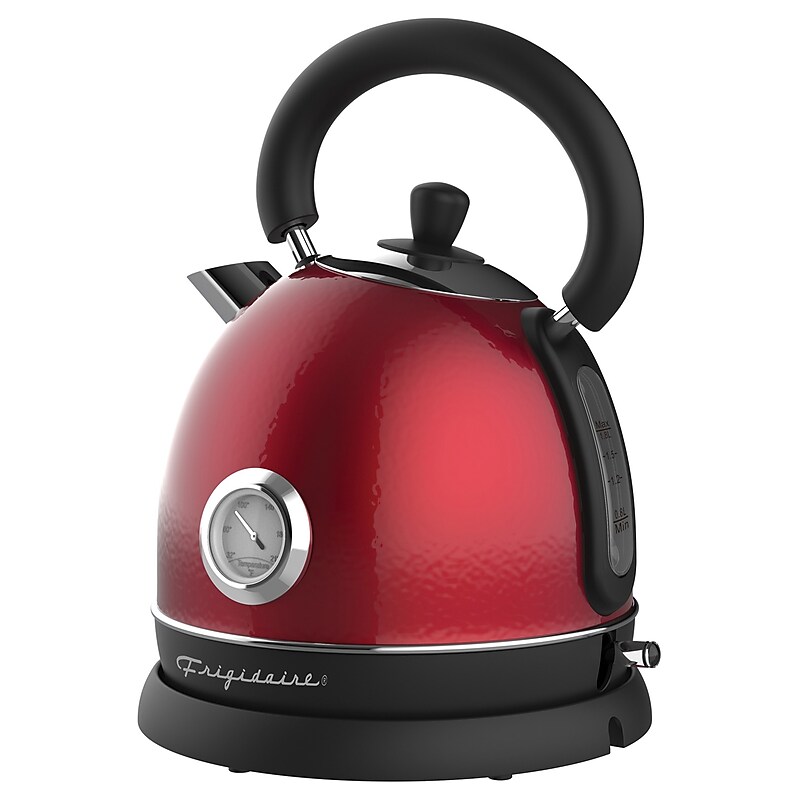 Frigidaire Retro Porcelain Electric Water Kettle with Thermometer, 1.79-Qt., Red (EKET125-RED)