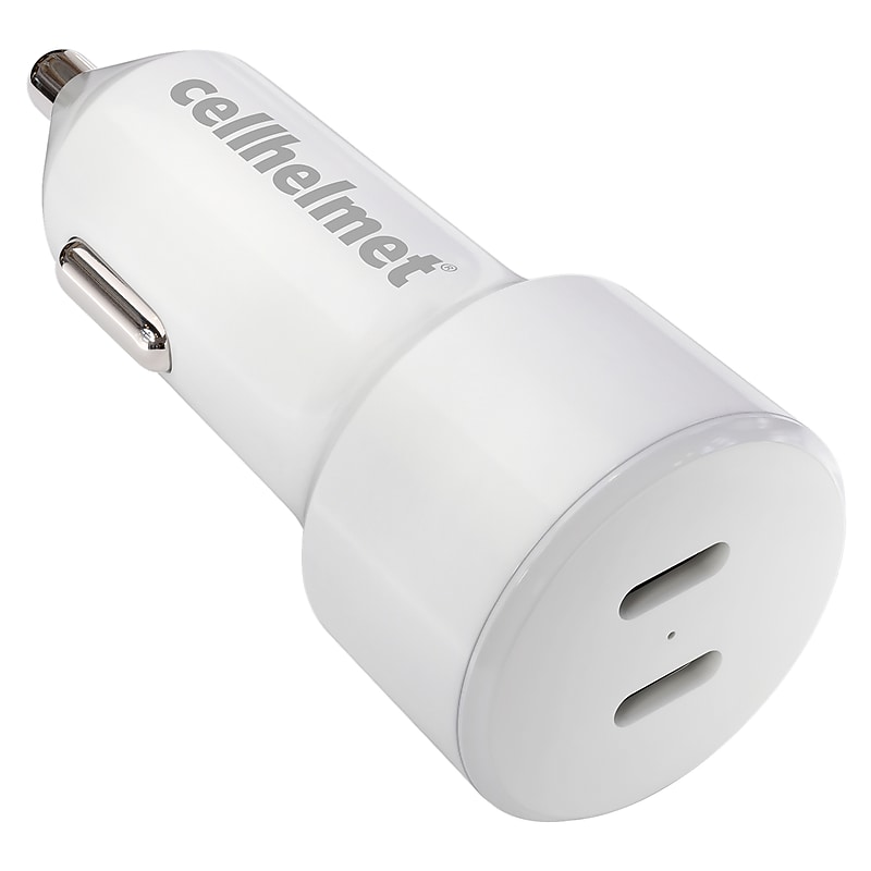 cellhelmet Dual-Port USB-C Power Delivery Car Charger, 20-Watt, White (CAR-PD-20W-C-C) image 1