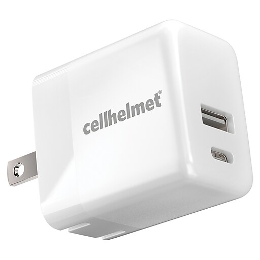 cellhelmet Dual Wall Block Charger with USB and USBC Port, 20Watt, White (WALLPD20WAC