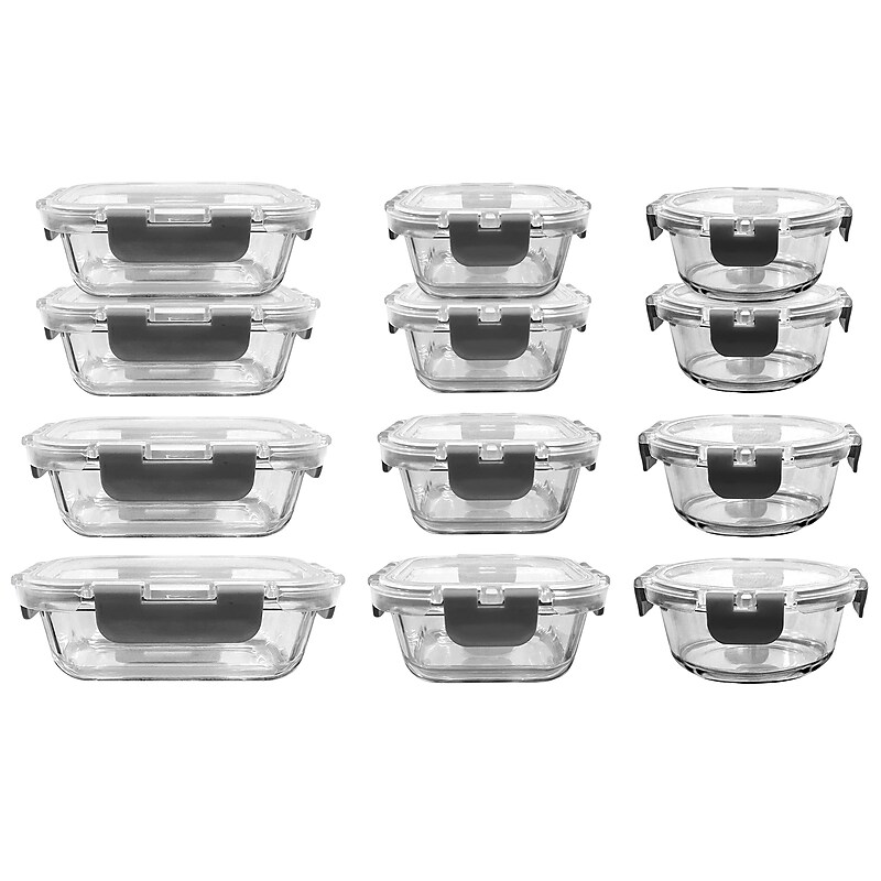 NutriChef Stackable Borosilicate Glass Food Storage Containers Set, 24-Piece (NCGLGY) image 1