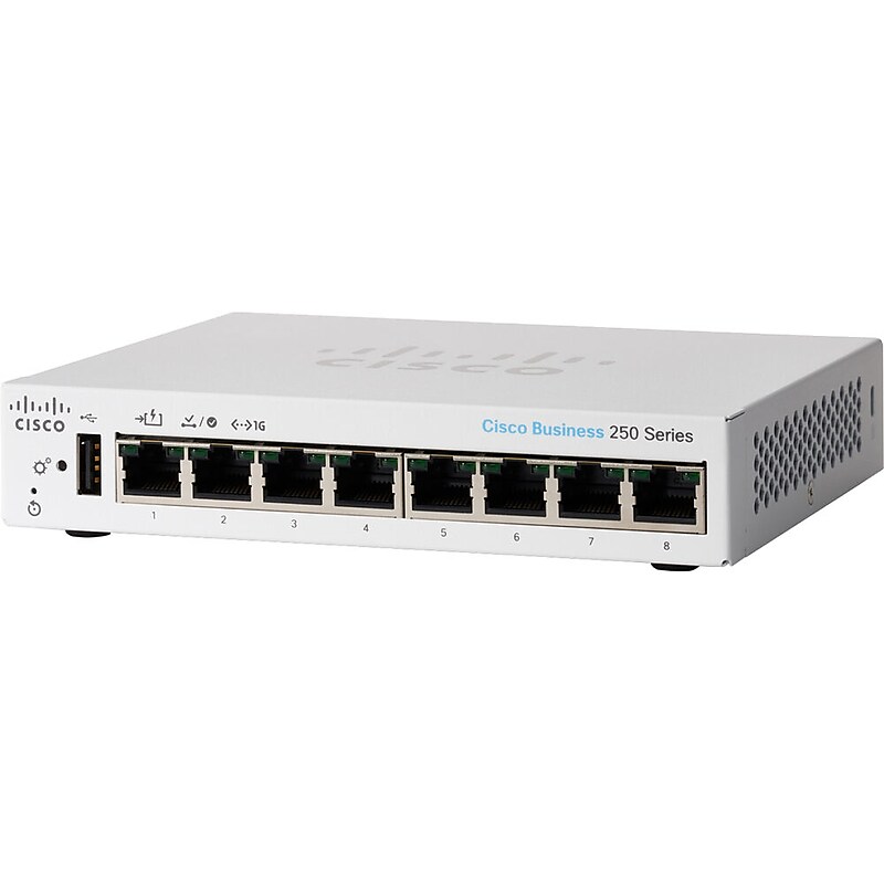 Cisco 250 8-Port Gigabit Ethernet Managed Switch, Silver (CBS2508TDNA) image 1