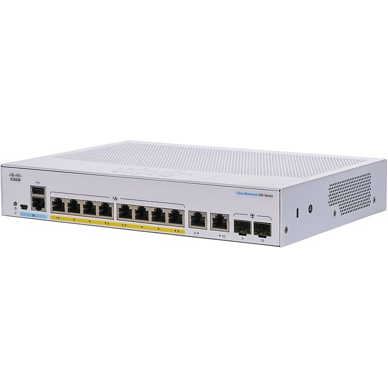 Cisco 350 8-Port Gigabit Ethernet Managed Switch, Silver (CBS3508PE2GNA) image 1