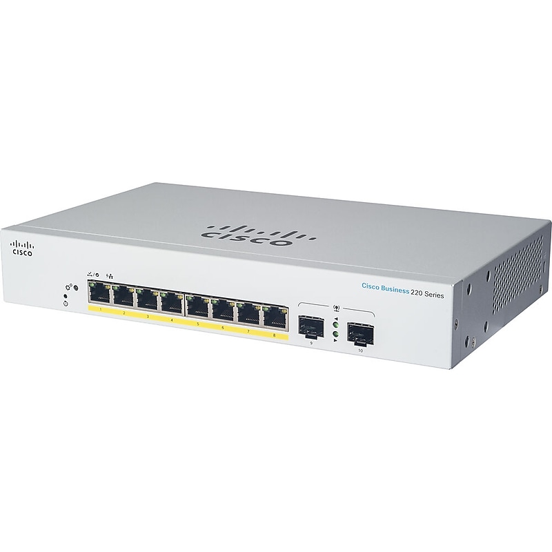 Cisco 220 8-Port Gigabit Ethernet Managed Switch, Silver (CBS2208TE2GNA) image 1