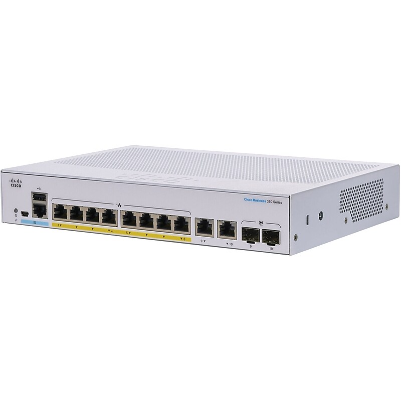 Cisco 350 10-Port Gigabit Ethernet Managed Switch, Silver (CBS3508FPE2GNA) image 1