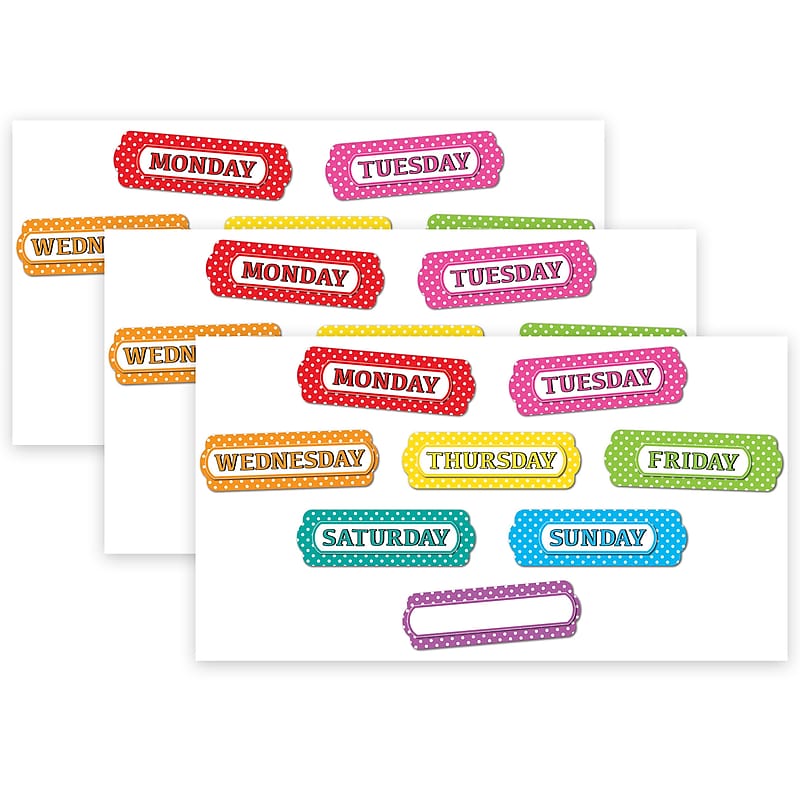 Ashley Productions Magnetic Die-Cut Timesavers & Labels, Days of the Week, Assorted Colors, 8 Per Pack, 3 Packs image 1