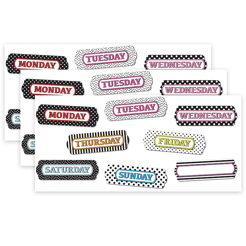 Ashley Productions Magnetic Die-Cut Timesavers & Labels, Days of the Week, Assorted Patterns, 8 Per Pack, 3 Packs image 1