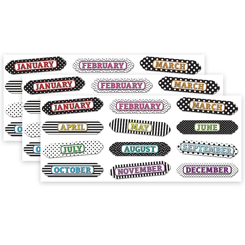 Ashley Productions Magnetic Die-Cut Timesavers & Labels, Months of the Year, Assorted Patterns, 12 Per Pack, 3 Packs image 1