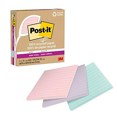 Post-it Recycled Super Sticky Notes 4&#34;x4&#34; Pastels