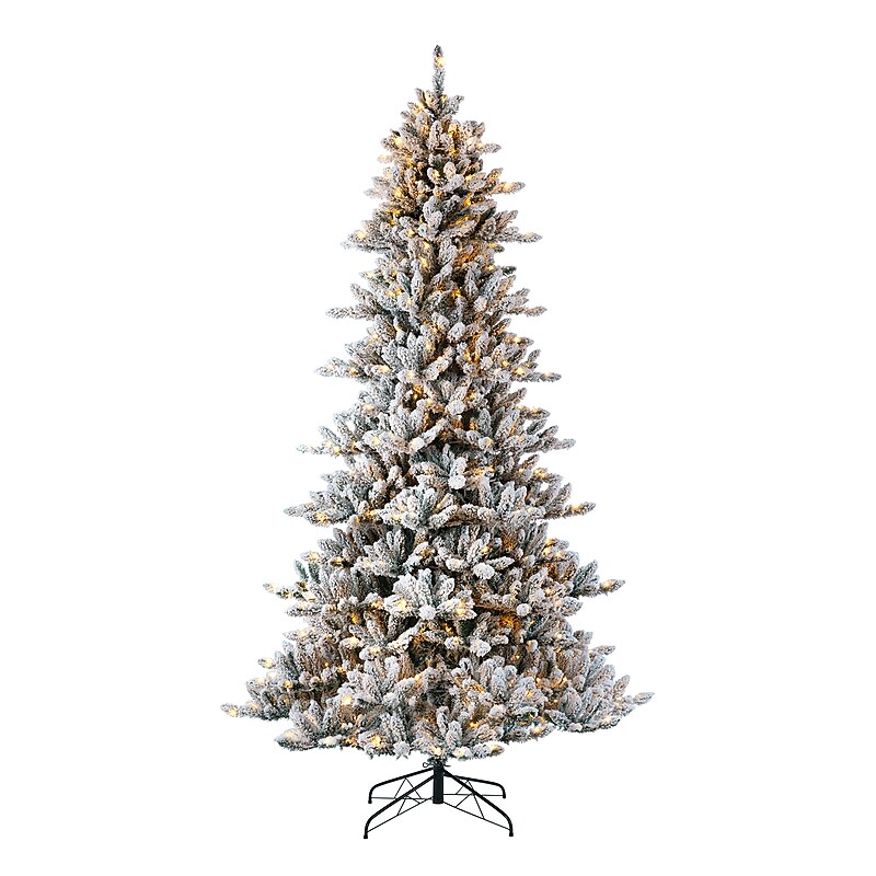 Glitzhome 9ft Pre-Lit Snow Flocked Fir Artificial Christmas Tree with 650 Warm White Lights (2014600016) image 1