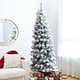 Glitzhome 7.5ft Pre-Lit Flocked Pine Artificial Christmas Pencil Tree, Green (2004900018)~#|#~sp187542333_sc7