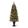 Glitzhome 5ft Pre-Lit Flocked Pine Artificial Christmas Porch Tree with 130 Warm White Lights (2004900004)~#|#~sp187591935_sc7