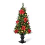 Glitzhome 4ft Pre-Lit Pine Artificial Christmas Porch Tree with 100 Warm White Lights, Poinsettia and Red Berries (2030800001)~#|#~sp187592226_sc7