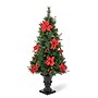 Glitzhome 4ft Pre-Lit Pine Artificial Christmas Porch Tree with 100 Warm White Lights, Poinsettia and Red Berries (2030800001)~#|#~sp187592227_sc7