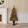 Glitzhome 4ft Pre-Lit Pine Artificial Christmas Porch Tree with 100 Warm White Lights, Poinsettia and Red Berries (2030800001)~#|#~sp187592230_sc7