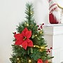 Glitzhome 4ft Pre-Lit Pine Artificial Christmas Porch Tree with 100 Warm White Lights, Poinsettia and Red Berries (2030800001)~#|#~sp187592231_sc7