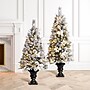 Glitzhome 5ft Pre-Lit Flocked Pine Artificial Christmas Porch Tree with 150 Warm White Lights and Poinsettia (2004900034)~#|#~sp187592322_sc7